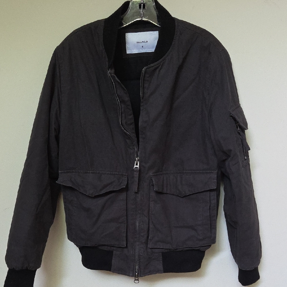 Bellfield Black Bomber Jacket with Ribbed Collar and Utility Design